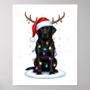 Black Lab Labrador Christmas Dog Reindeer Lights P Poster