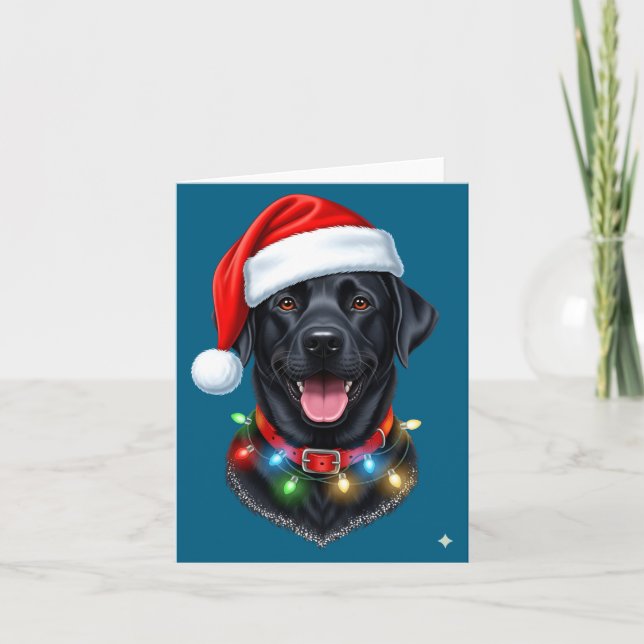 Black Lab Labrador Christmas Dog Santa Hat Light P Card (Front)