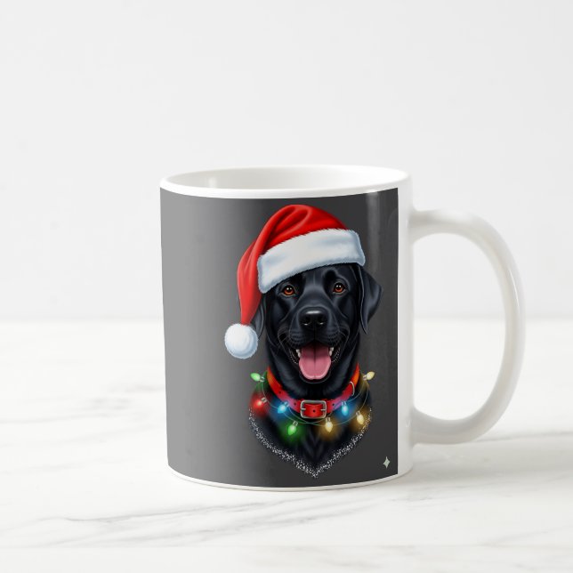 Black Lab Labrador Christmas Dog Santa Hat Light P Coffee Mug (Right)