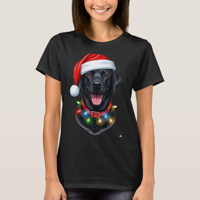 Black Lab Labrador Christmas Dog Santa Hat Light P T-Shirt (Front)