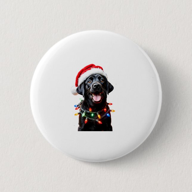 Black Lab Labrador Christmas Tree Light Pajama Dog 6 Cm Round Badge (Front)