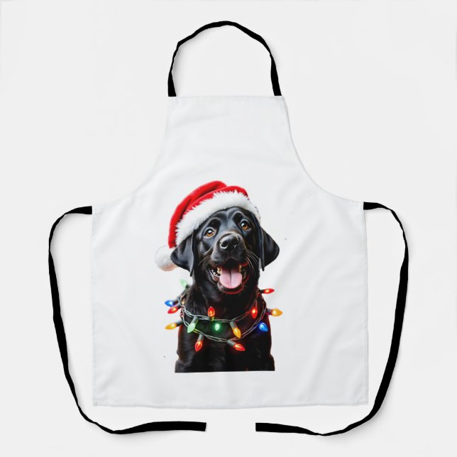 Black Lab Labrador Christmas Tree Light Pajama Dog Apron (Front)