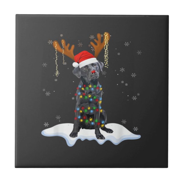 Black Lab Labrador Christmas Tree Light Pajama Dog Ceramic Tile (Front)