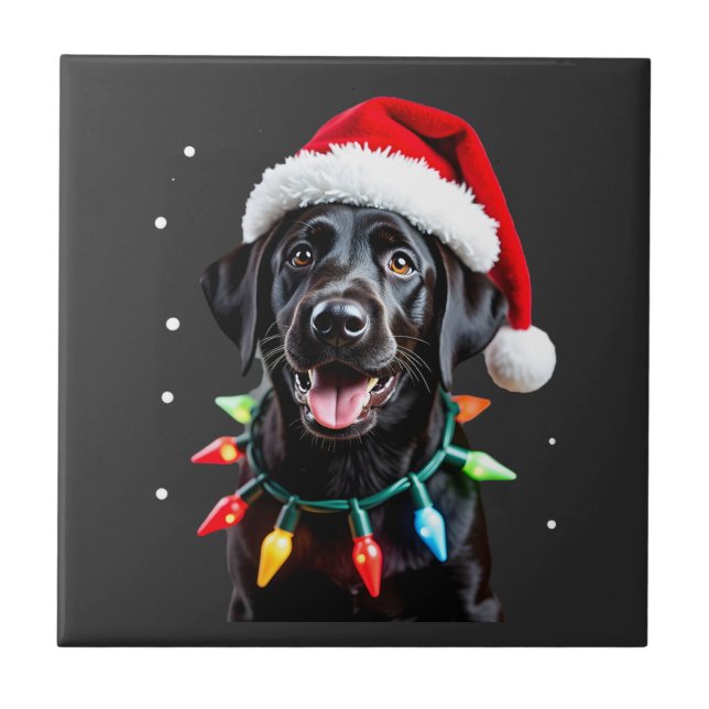 Black Lab Labrador Christmas Tree Light Pajama Dog Ceramic Tile (Front)