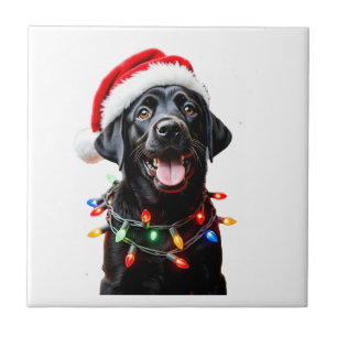 Black Lab Labrador Christmas Tree Light Pajama Dog Ceramic Tile