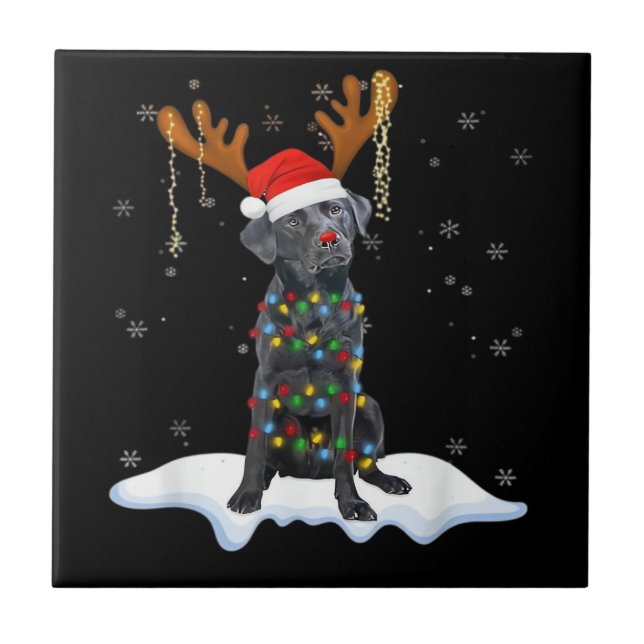 Black Lab Labrador Christmas Tree Light Pajama Dog Ceramic Tile (Front)