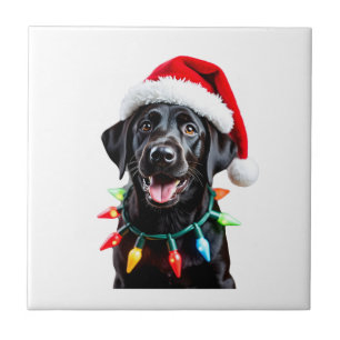 Black Lab Labrador Christmas Tree Light Pajama Dog Ceramic Tile