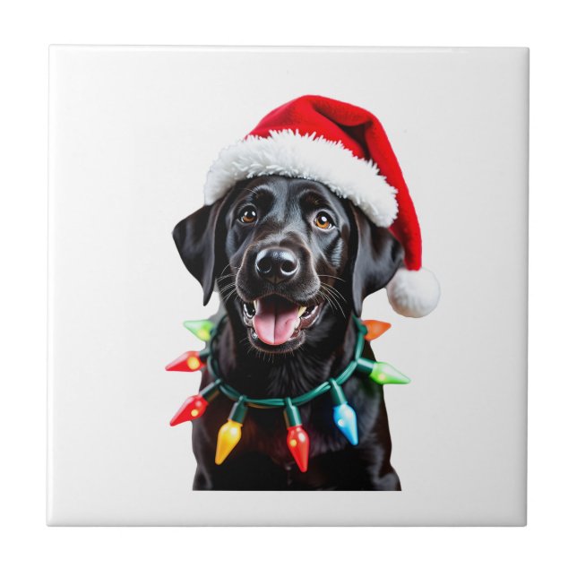 Black Lab Labrador Christmas Tree Light Pajama Dog Ceramic Tile (Front)
