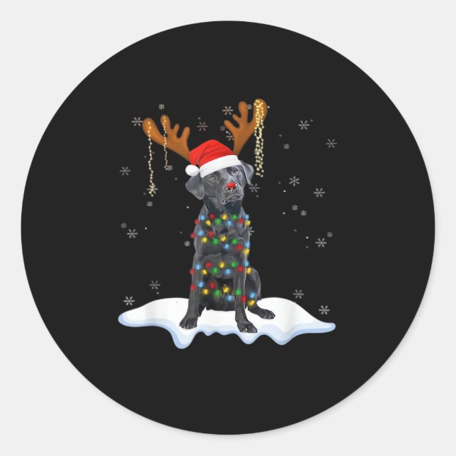 Black Lab Labrador Christmas Tree Light Pajama Dog Classic Round Sticker (Front)