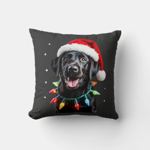 Black Lab Labrador Christmas Tree Light Pajama Dog Cushion
