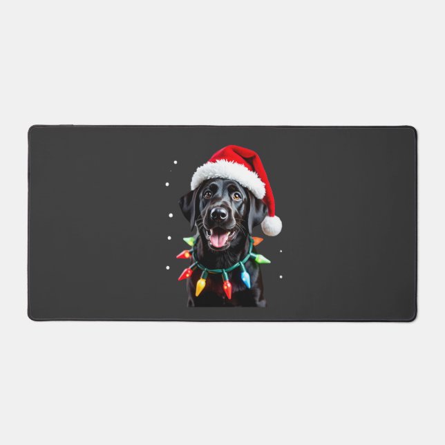 Black Lab Labrador Christmas Tree Light Pajama Dog Desk Mat (Front)