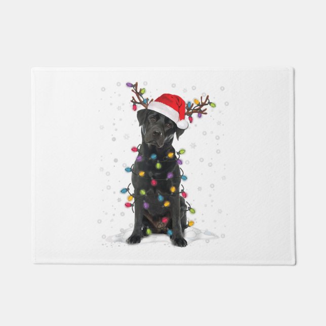 Black Lab Labrador Christmas Tree Light Pajama Dog Doormat (Front)