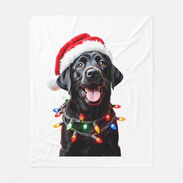 Black Lab Labrador Christmas Tree Light Pajama Dog Fleece Blanket (Front)