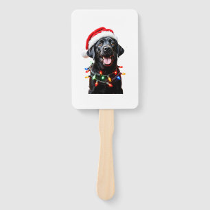 Black Lab Labrador Christmas Tree Light Pajama Dog Hand Fan