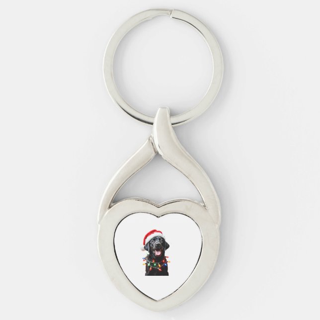 Black Lab Labrador Christmas Tree Light Pajama Dog Key Ring (Front)