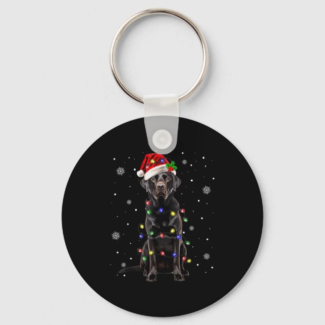 Black Lab Labrador Christmas Tree Light Pajama Dog Key Ring (Front)