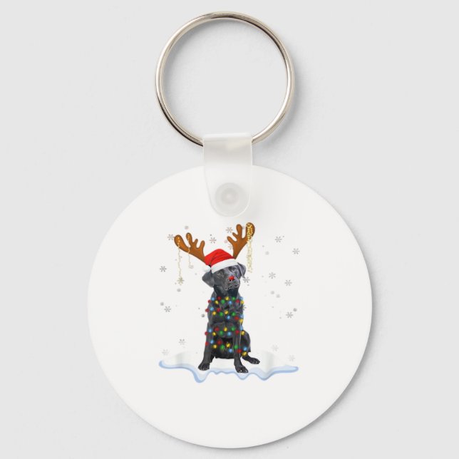 Black Lab Labrador Christmas Tree Light Pajama Dog Key Ring (Front)