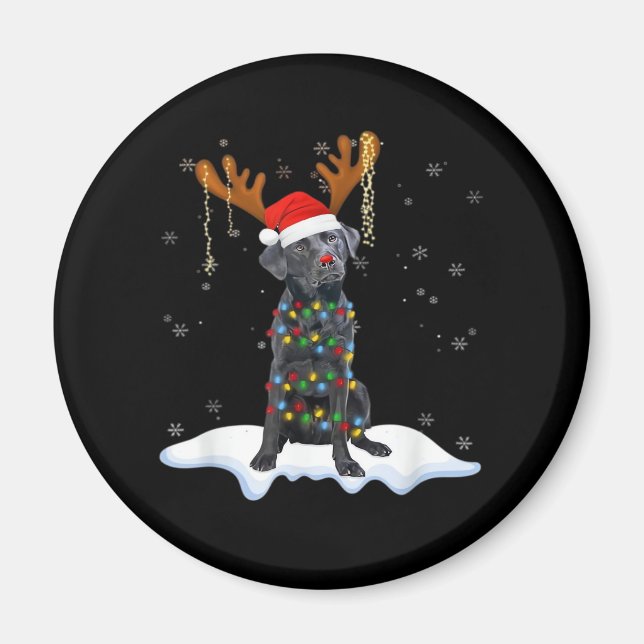 Black Lab Labrador Christmas Tree Light Pajama Dog Magnet (Front)
