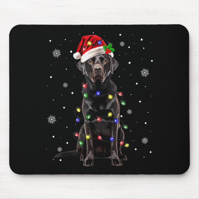 Black Lab Labrador Christmas Tree Light Pajama Dog Mouse Pad (Front)