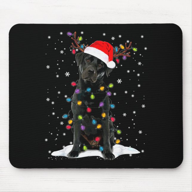 Black Lab Labrador Christmas Tree Light Pajama Dog Mouse Pad (Front)