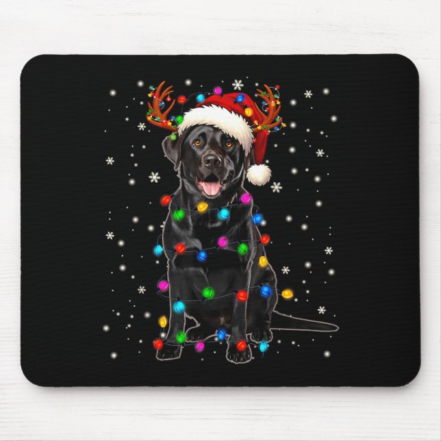 Black Lab Labrador Christmas Tree Light Pajama Dog Mouse Pad (Front)