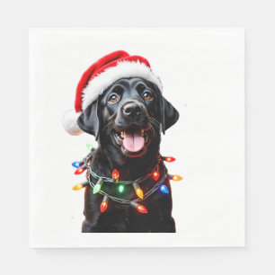 Black Lab Labrador Christmas Tree Light Pajama Dog Napkin