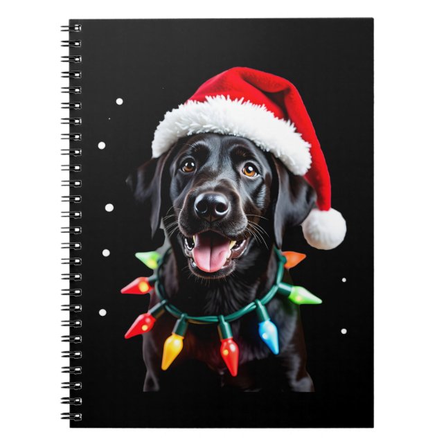 Black Lab Labrador Christmas Tree Light Pajama Dog Notebook (Front)