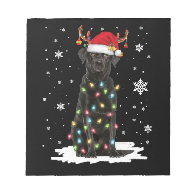 Black Lab Labrador Christmas Tree Light Pajama Dog Notepad (Front)