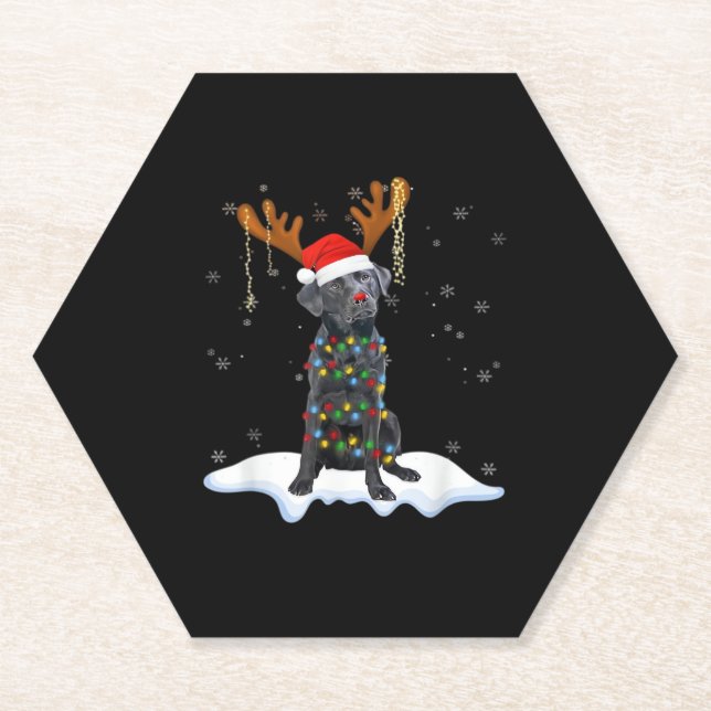 Black Lab Labrador Christmas Tree Light Pajama Dog Paper Coaster (Front)
