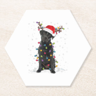 Black Lab Labrador Christmas Tree Light Pajama Dog Paper Coaster