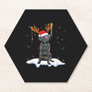 Black Lab Labrador Christmas Tree Light Pajama Dog Paper Coaster