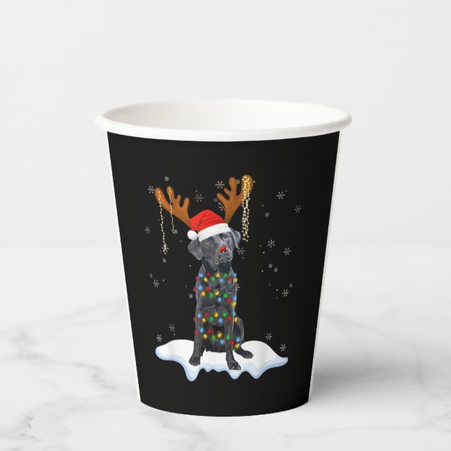 Black Lab Labrador Christmas Tree Light Pajama Dog Paper Cups (Front)