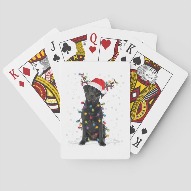 Black Lab Labrador Christmas Tree Light Pajama Dog Playing Cards (Back)