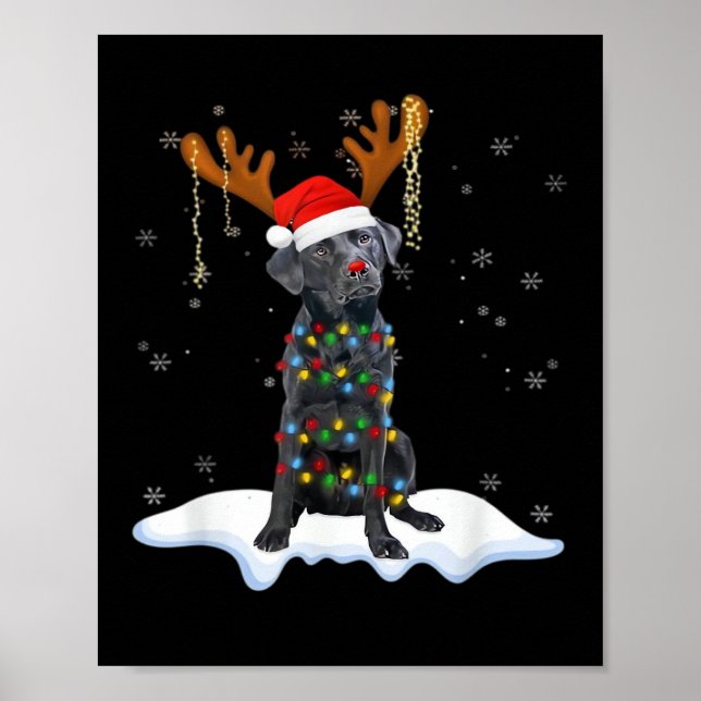 Black Lab Labrador Christmas Tree Light Pajama Dog Poster (Front)
