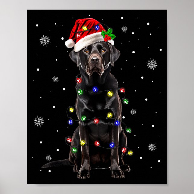 Black Lab Labrador Christmas Tree Light Pajama Dog Poster (Front)