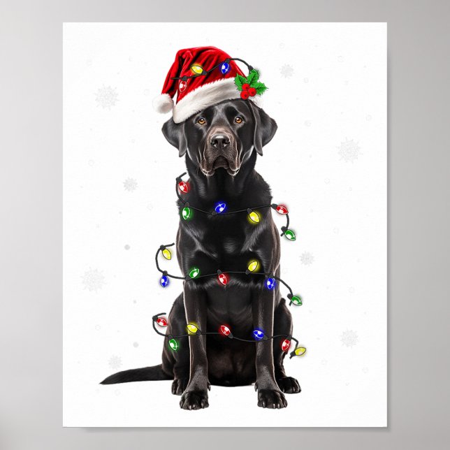 Black Lab Labrador Christmas Tree Light Pajama Dog Poster (Front)