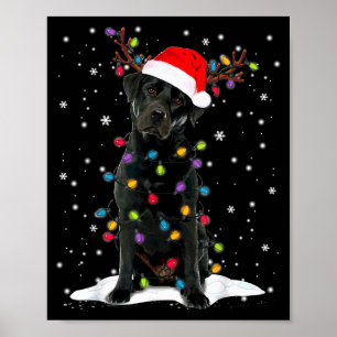 Black Lab Labrador Christmas Tree Light Pajama Dog Poster