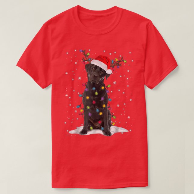 Black Lab Labrador Christmas Tree Light Pajama Dog T-Shirt (Design Front)