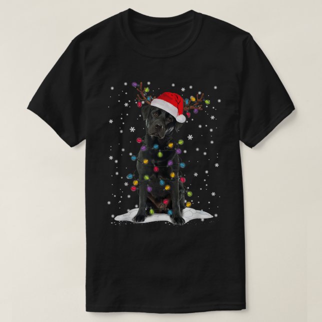 Black Lab Labrador Christmas Tree Light Pajama Dog T-Shirt (Design Front)