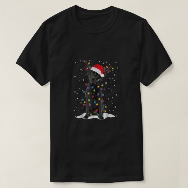 Black Lab Labrador Christmas Tree Light Pajama Dog T-Shirt (Design Front)