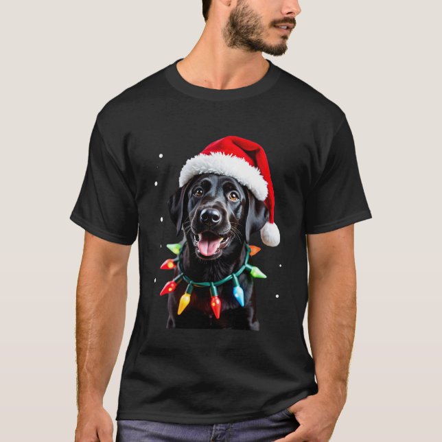 Black Lab Labrador Christmas Tree Light Pajama Dog T-Shirt (Front)