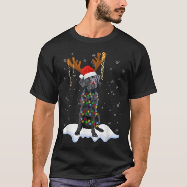 Black Lab Labrador Christmas Tree Light Pajama Dog T-Shirt (Front)