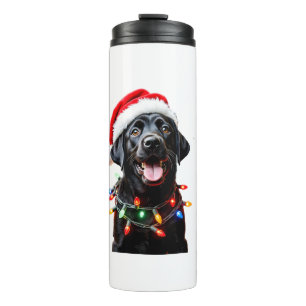 Black Lab Labrador Christmas Tree Light Pajama Dog Thermal Tumbler