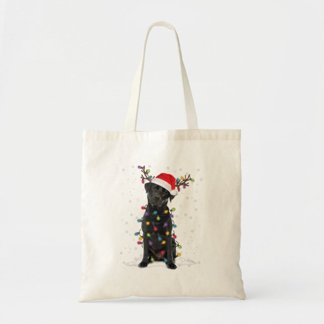 Black Lab Labrador Christmas Tree Light Pajama Dog Tote Bag (Front)