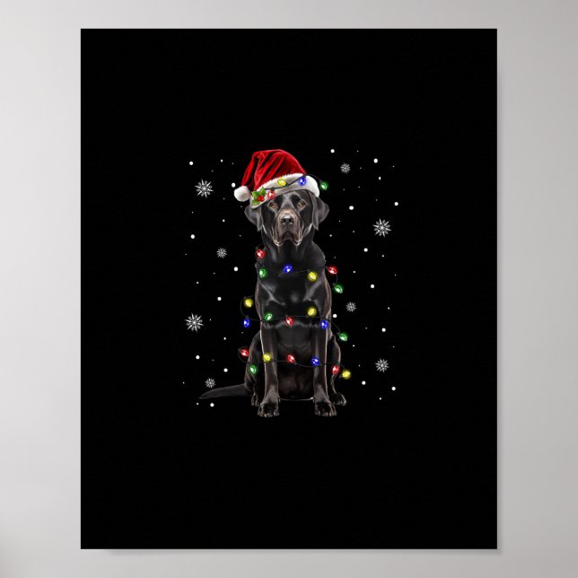black lab labrador dog christmas lights xmas santa poster (Front)