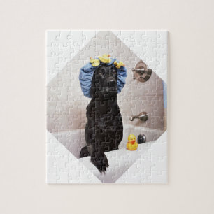 Black Lab Labrador Dog Funny Bath Time Jigsaw Puzzle