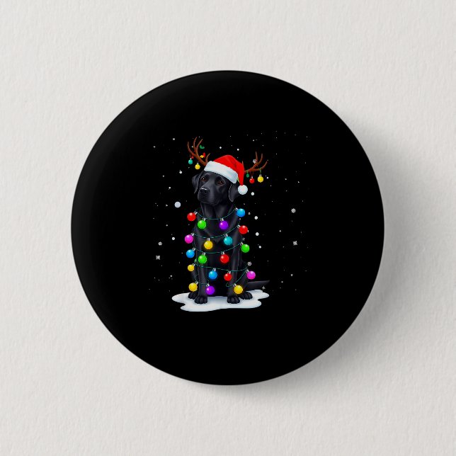 Black Lab Labrador Dog Funny Christmas Lights Rein 6 Cm Round Badge (Front)