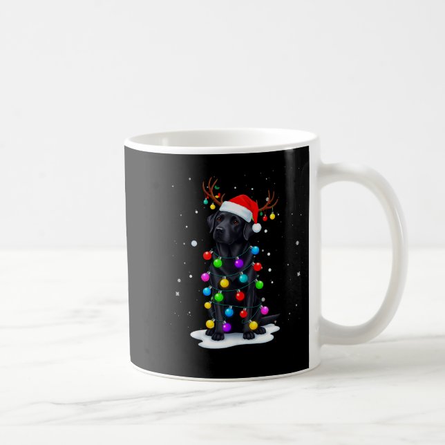 Black Lab Labrador Dog Funny Christmas Lights Rein Coffee Mug (Right)
