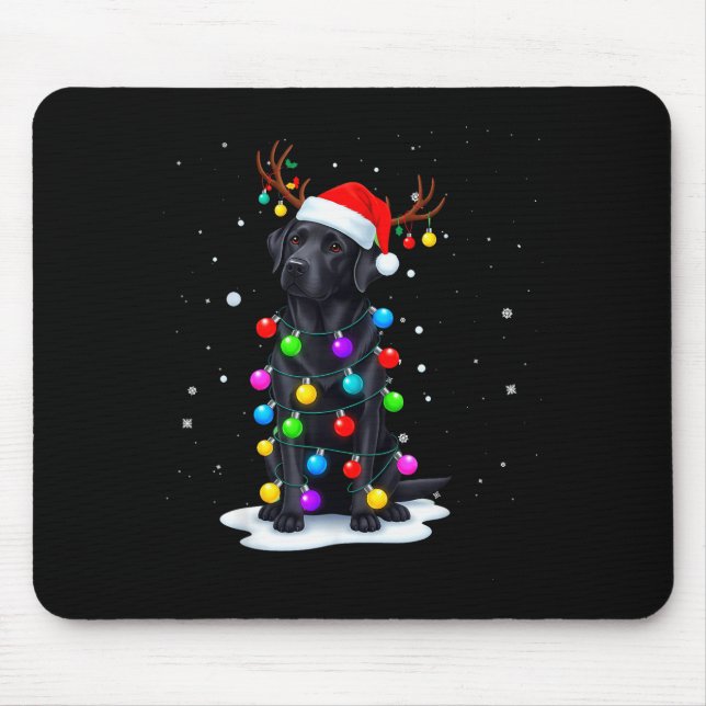 Black Lab Labrador Dog Funny Christmas Lights Rein Mouse Pad (Front)