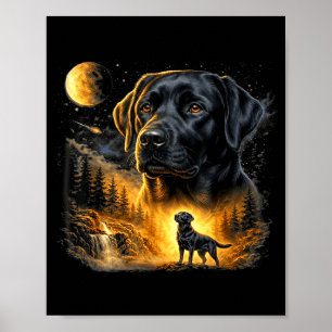 Black lab labrador howling to the moon vintage dog poster